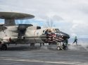 E-2C Hawkeye AEWC aircraft of VAW-113 whipping off  CARL VINSON in the Pacific Feb 9.jpg