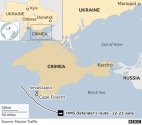 British HMS Defender's route 22-23 June 2021.png