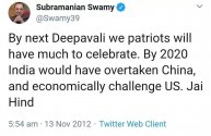 Subramaniam Swamy India overtake China by 2020.jpg